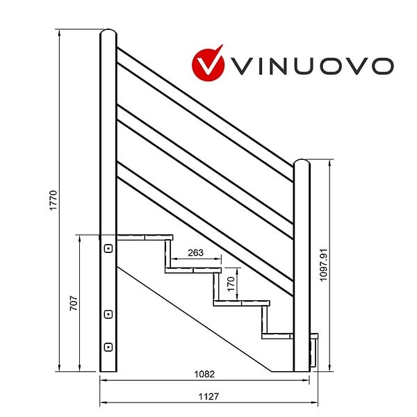 VINUOVO - Escalier extérieur VENEZIA Rambarde à droite - 4 marches H71cm L-120cm avec contremarches - large