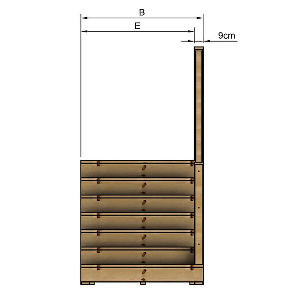 VINUOVO - MILANO - Escalier en bois 7 marches H122 cm - avec contre-marches - Palier L120 x P116 cm - Rambardes escalier et palier à droite - large