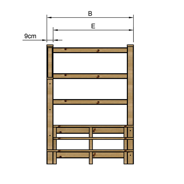 VINUOVO - MILANO - Escalier en bois 3 marches H54 cm - sans contre-marche - Palier L120 x P116 cm - Rambarde escalier gauche, palier gauche et en face - large