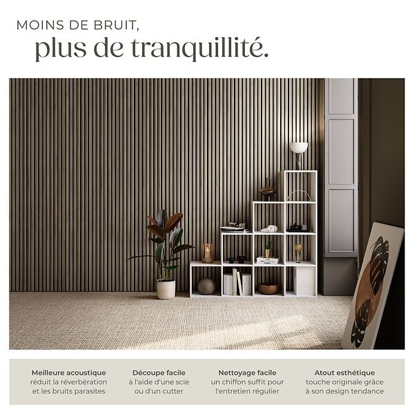 TECTAKE - Panneaux acoustiques décoratifs en MDF placage bois véritable chêne foncé 110x50cm absorption phonique insonorisation murale - large