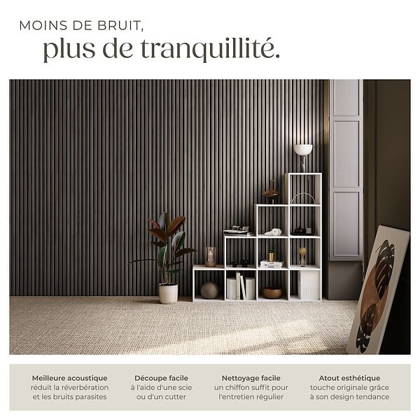 TECTAKE - Panneaux acoustiques muraux décoratifs chêne gris 110x50cm lot 4 pièces en MDF placage bois véritable absorption phonique insonorisation - large