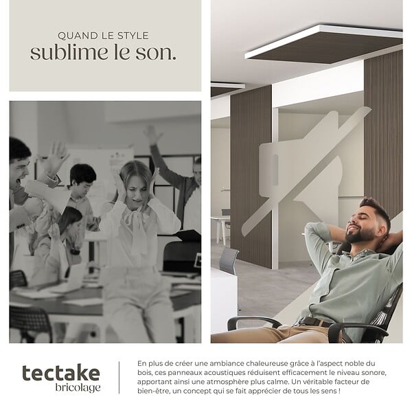 TECTAKE - Panneaux acoustiques muraux décoratifs chêne gris 110x50cm lot 4 pièces en MDF placage bois véritable absorption phonique insonorisation - large