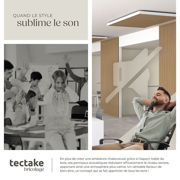 TECTAKE - Panneaux acoustiques muraux chêne en MDF placage bois véritable 120x60x2.1cm absorption sonore isolation phonique design scandinave - large