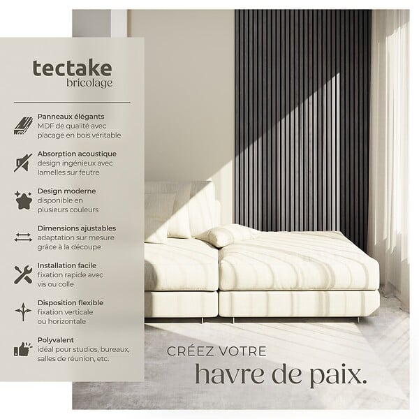 TECTAKE - Panneaux acoustiques Sonic Wall II aspect bois chêne noir - large