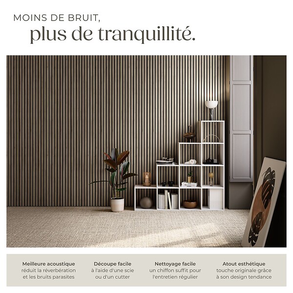 TECTAKE - Panneaux acoustiques muraux chêne foncé absorption phonique décoratifs en MDF placage bois véritable 4 pièces 110x50cm insonorisation - large