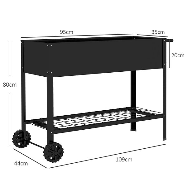 OUTSUNNY - Jardinière sur pieds potager dim. 104L x 39l x 80H cm étagère 2 roues + insert d'irrigation métal noir - large