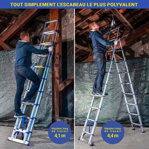 HOSTRÃ–M - Escabeau 10 marches telescopique EXTENDACT10, Echelle telescopique 2.9m+2.6m, escabeau pliable télescopique, H max travail 4,4m, Garantie 5ans Hostrom - large