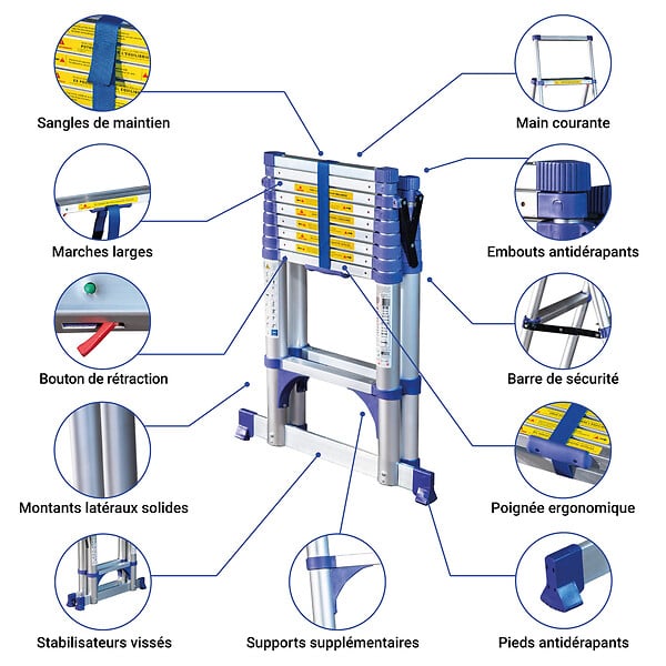 HOSTRÃ–M - Escabeau 10 marches telescopique EXTENDACT10, Echelle telescopique 2.9m+2.6m, escabeau pliable télescopique, H max travail 4,4m, Garantie 5ans Hostrom - large