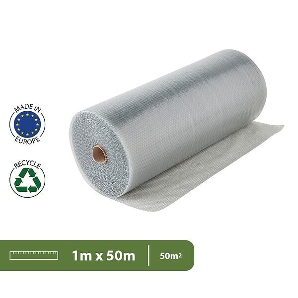 PACK AND MOVE - Pack and Move - Papier bulle recyclé - 1 x 100 m - Déménagement, Expédition et Protection - Film à bulles de qualité - 70% recyclé - large