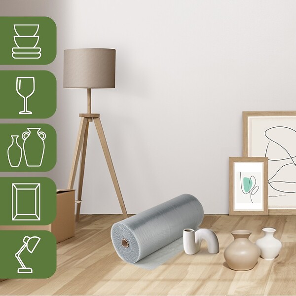 PACK AND MOVE - Pack and Move - Papier bulle recyclé - 1 x 100 m - Déménagement, Expédition et Protection - Film à bulles de qualité - 70% recyclé - large
