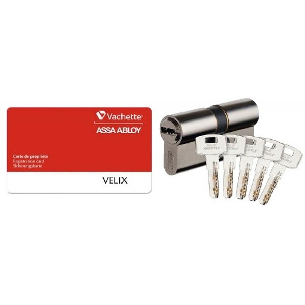 ASSA ABLOY - Cylindre double de sûreté type VELIX 30 X 30 laiton nickelé 5 clés réversibles brevetées - large