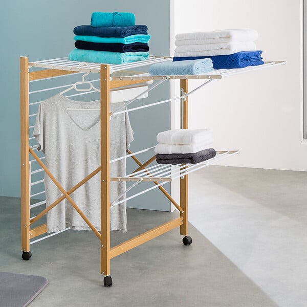 ID MARKET - Séchoir à linge pliable DELUXE capacité 27M blanc et effet bois - large