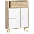HOMCOM - Meuble à chaussures design scandinave placard 3 portes 3 étagères niche piètement effilé incliné bois panneaux aspect chêne clair - vignette