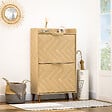 HOMCOM - Meuble à chaussures design scandinave 2 portes abattantes 3 étagères piètement effilé incliné bois hévéa panneaux aspect chêne clair chevrons - vignette
