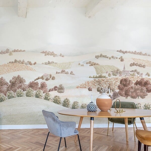 99DECO - Papier peint panoramique - Campagne - Rouge - intissé : 150g/m² - 7 lés : 336x270cm - large