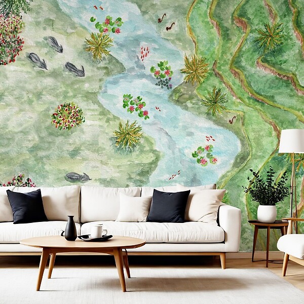 99DECO - Papier peint panoramique - Rivière - Aquarelle - intissé : 150g/m² - 7 lés : 336x270cm - large