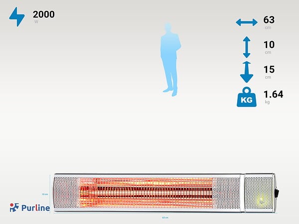 PURLINE - Chauffage halogène 2000W pour utilisation au plafond ou au mur - large