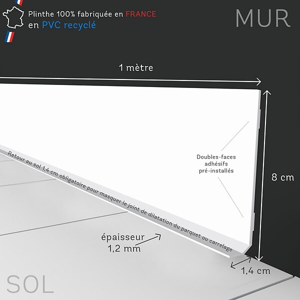 99DECO - Plinthes PVC adhésives décoratives pour sol - Lot de 10 - 100x8 cm (10m) Blanc - Total White - large
