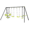 OUTSUNNY - Balançoire 4 agrès portique avec 2 balançoires et 2 face à face dim. 3,55L x 1,84l x 1,86H m acier époxy gris PE vert - vignette
