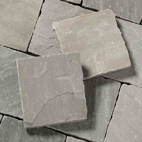 RO'MA NATURE - Pavé Grès Kandla Gris 14x14x3-5 cm (vendu au m² - 42 pavés/m²) - large
