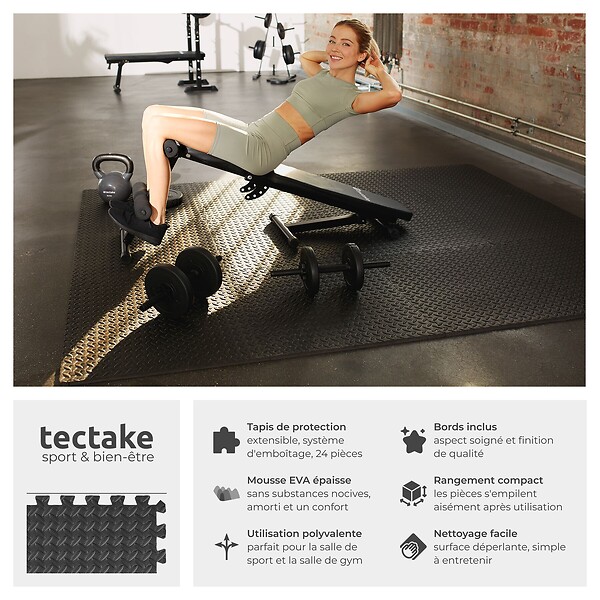 TECTAKE - Ensemble de 24 dalles carrées EVA - Tapis de sol et de sport noir - large
