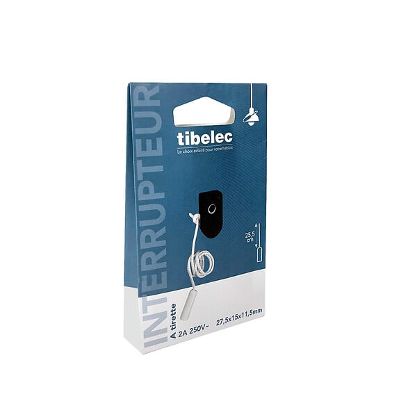 TIBELEC - Interrupteur à tirette avec cordon 25cm 2A 250V noir - large