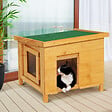 ID MARKET - Maison pour chat niche en bois avec porte basculante à lamelles - vignette