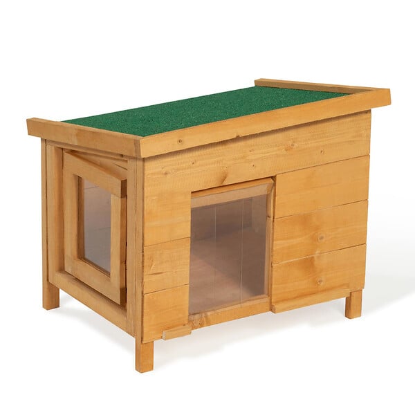 ID MARKET - Maison pour chat niche en bois avec porte basculante à lamelles - large