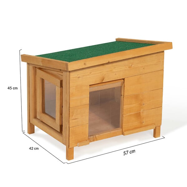 ID MARKET - Maison pour chat niche en bois avec porte basculante à lamelles - large