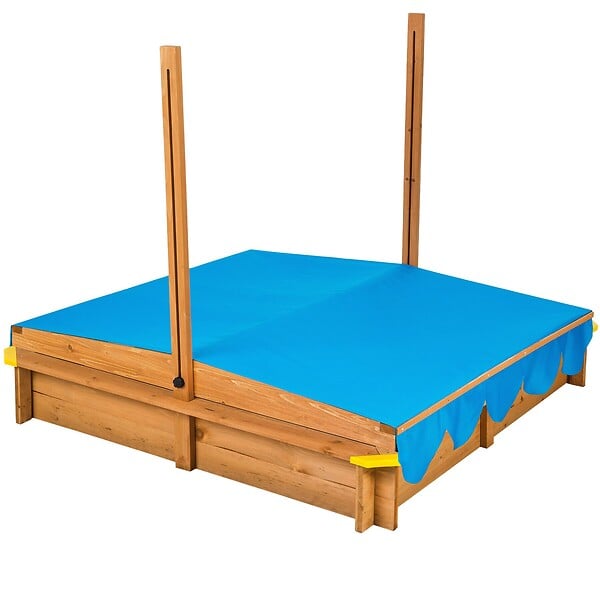 TECTAKE - Bac à Sable de Jardin Enfant en Bois avec 1 Toit et 1 Bâche 120x120x120cm bleu - large