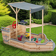 ID MARKET - Bac à sable WORLD bois bateau de pirate avec banc coffre et toit gris - vignette