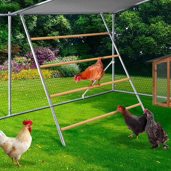 ID MARKET - Enclos poulailler 12 m² 4x3 M avec grand perchoir 4 niveaux en bois acier galvanisé - large