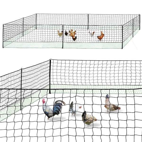 ID MARKET - Kit clôture filet à poules 24 M avec porte 9 piquets double pointe - large