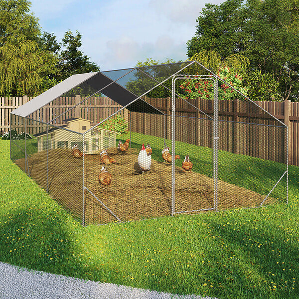 ID MARKET - Enclos poulailler 18 m² parc grillagé 6x3 M acier galvanisé - large