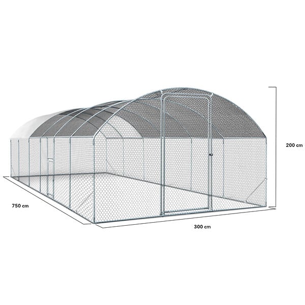 ID MARKET - Enclos poulailler dôme 22,5 m² parc grillagé 3x7,5 M avec porte latérale - large