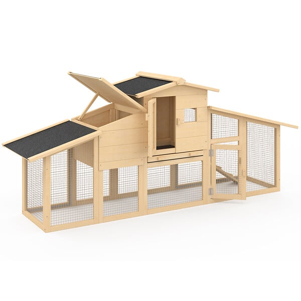 ID MARKET - Poulailler VIP avec pondoir et clapier double XXL en bois - large