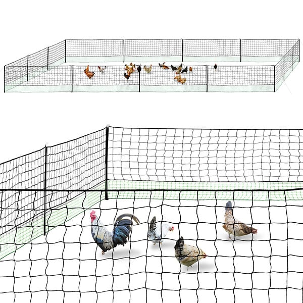 ID MARKET - Kit clôture filet à poules 50 M avec porte 15 piquets double pointe - large