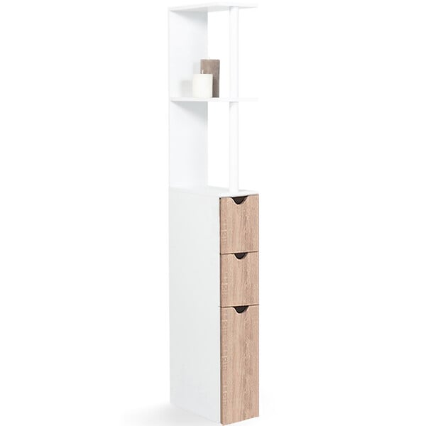 ID MARKET - Meuble WC étagère WILLY bois 3 portes blanc et hêtre - large