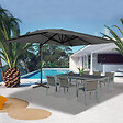 ID MARKET - Parasol déporté inclinable rotatif 360 CALVI gris 3x4 M avec housse - vignette