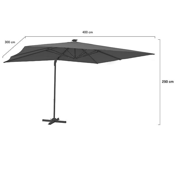 ID MARKET - Parasol déporté inclinable rotatif 360 CALVI LED gris 3x4 M avec housse - large