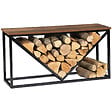 ID MARKET - Range bûches horizontal HAWKINS acier noir plateau bois foncé pour cheminée - vignette