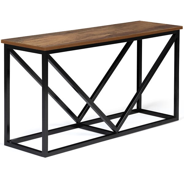 ID MARKET - Range bûches horizontal HAWKINS acier noir plateau bois foncé pour cheminée - large
