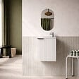 AURLANE - Ensemble meuble lave mains MDF ondulé blanc 40x50x22cm et miroir ovale - MILO - vignette