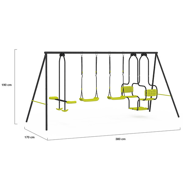 ID MARKET - Balançoire 4 agrès portique avec 2 balançoires, nacelle et face à face - large