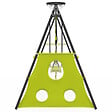 ID MARKET - Balançoire 4 agrès portique avec balançoire face à face trapèze échelle panier de basket et buts de foot - vignette