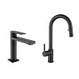 SWISS AQUA TECHNOLOGIES - Swiss Aqua Technologies B-Way set mitigeur lavabo + mitigeur cuisine Ceramia Timeless acier inoxydable, douchette extractible, noir mat (SATTMLBM271) - vignette