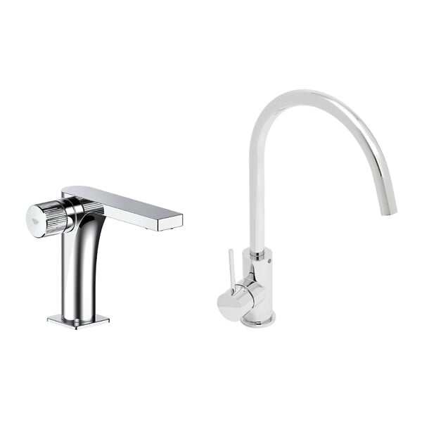 SWISS AQUA TECHNOLOGIES - Swiss Aqua Technologies set mitigeur lavabo sans vidage + mitigeur cuisine 36,3 cm avec bras pivotant, chrome (SATBSUR271CR) - large