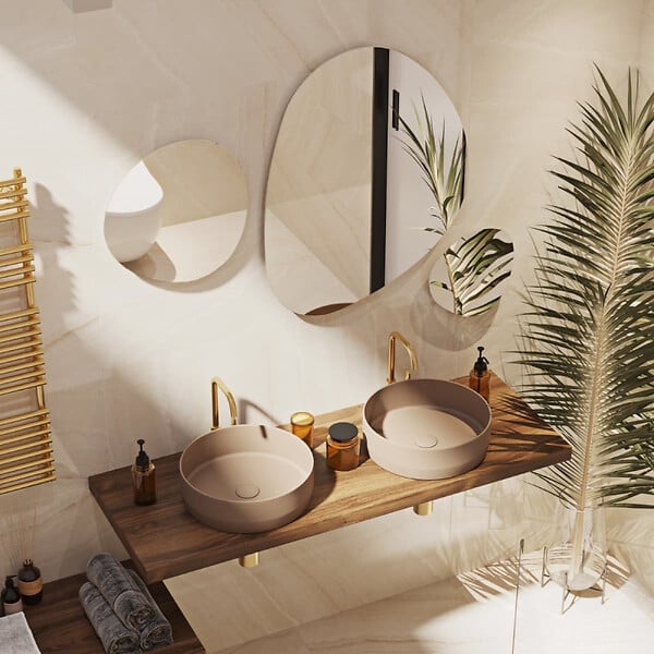 SWISS AQUA TECHNOLOGIES - Swiss Aqua Technologies set mitigeur lavabo haut acier inoxydable + mitigeur cuisine avec bras pivotant, or brossé (SATBA280BG) - large