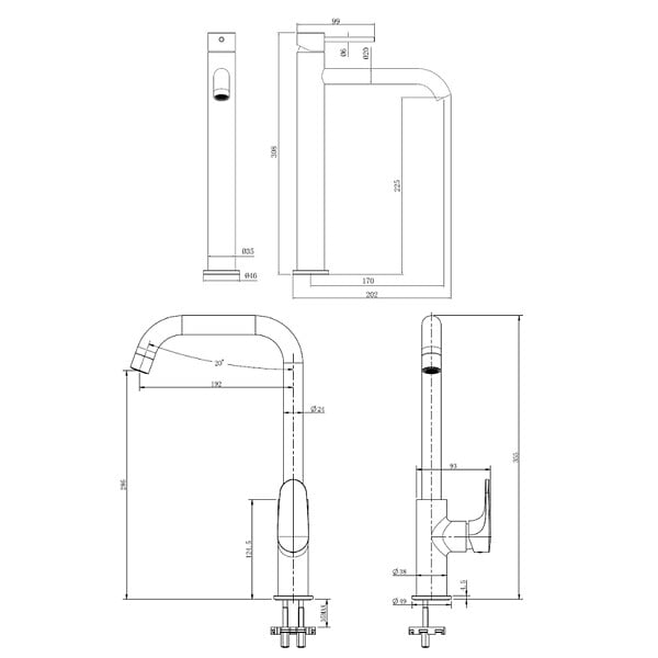 SWISS AQUA TECHNOLOGIES - Swiss Aqua Technologies set mitigeur lavabo haut acier inoxydable + mitigeur cuisine avec bras pivotant, or brossé (SATBA280BG) - large