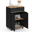 ID MARKET - Desserte de cuisine COSY placard avec tiroir bois noir et plateaux façon hêtre L.60 CM - vignette